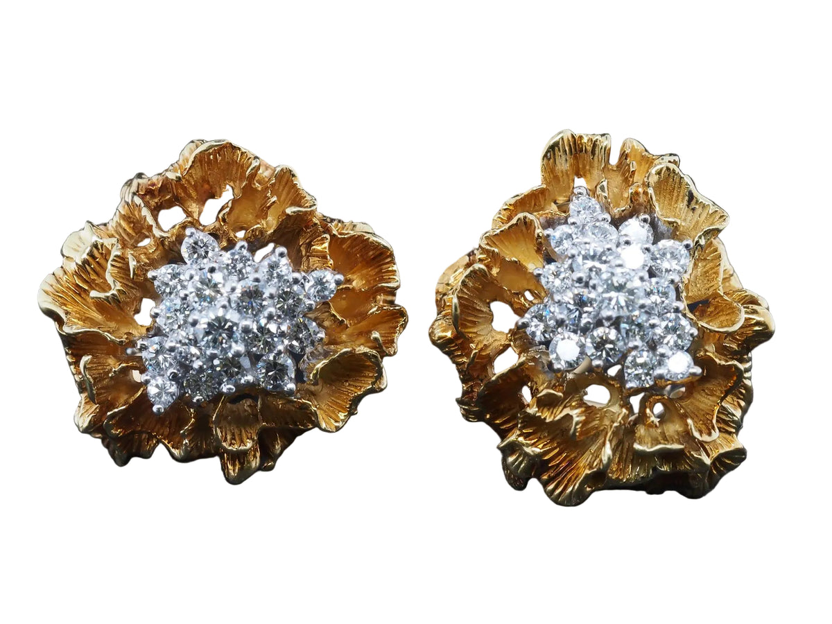 Estate Vintage 18K Yellow Gold Freeform Diamond Earrings - VHK#1061