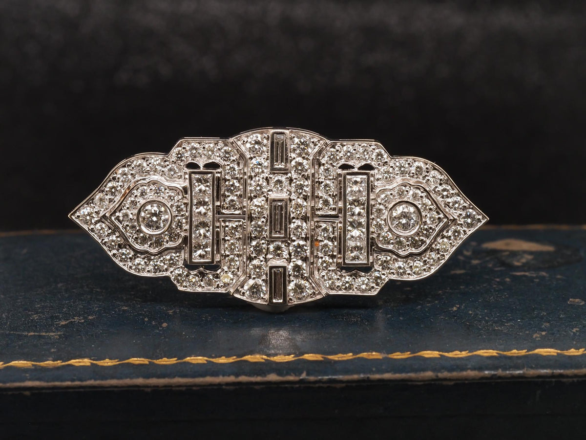 Estate 18K White Gold Diamond Brooch - VHK#1059