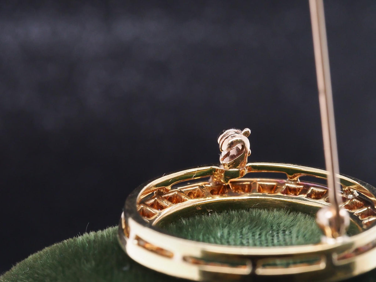 Estate 18k Yellow Gold Diamond Circle Brooch Pin - VHK#1060