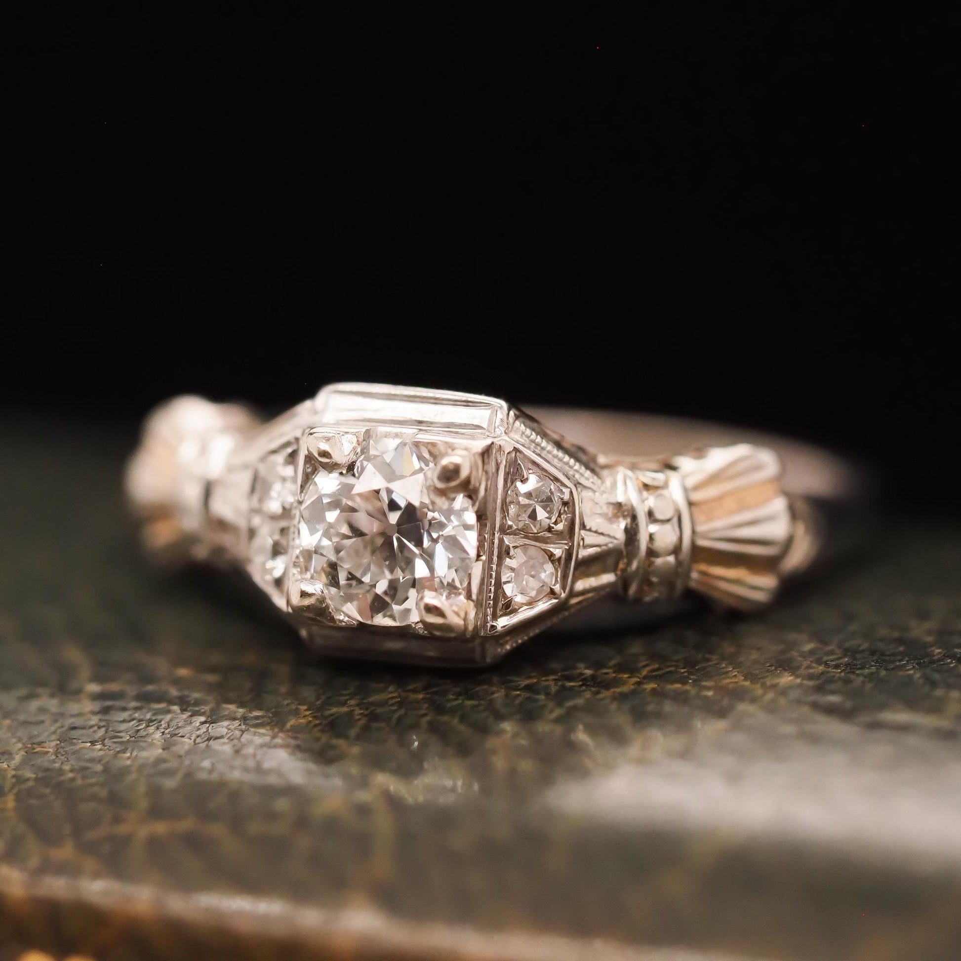 Circa 1930s 14K White Gold .50ct Old European Brilliant Engagement Ring - VHK#68