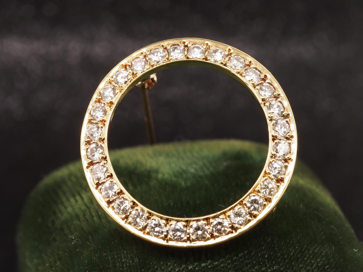 Estate 18k Yellow Gold Diamond Circle Brooch Pin - VHK#1060