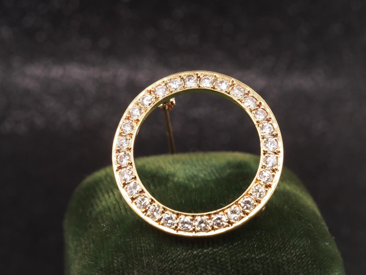 Estate 18k Yellow Gold Diamond Circle Brooch Pin - VHK#1060