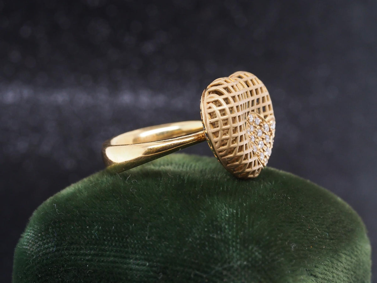 Estate 18K Yellow Gold Diamond Heart Ring - VHK#1057