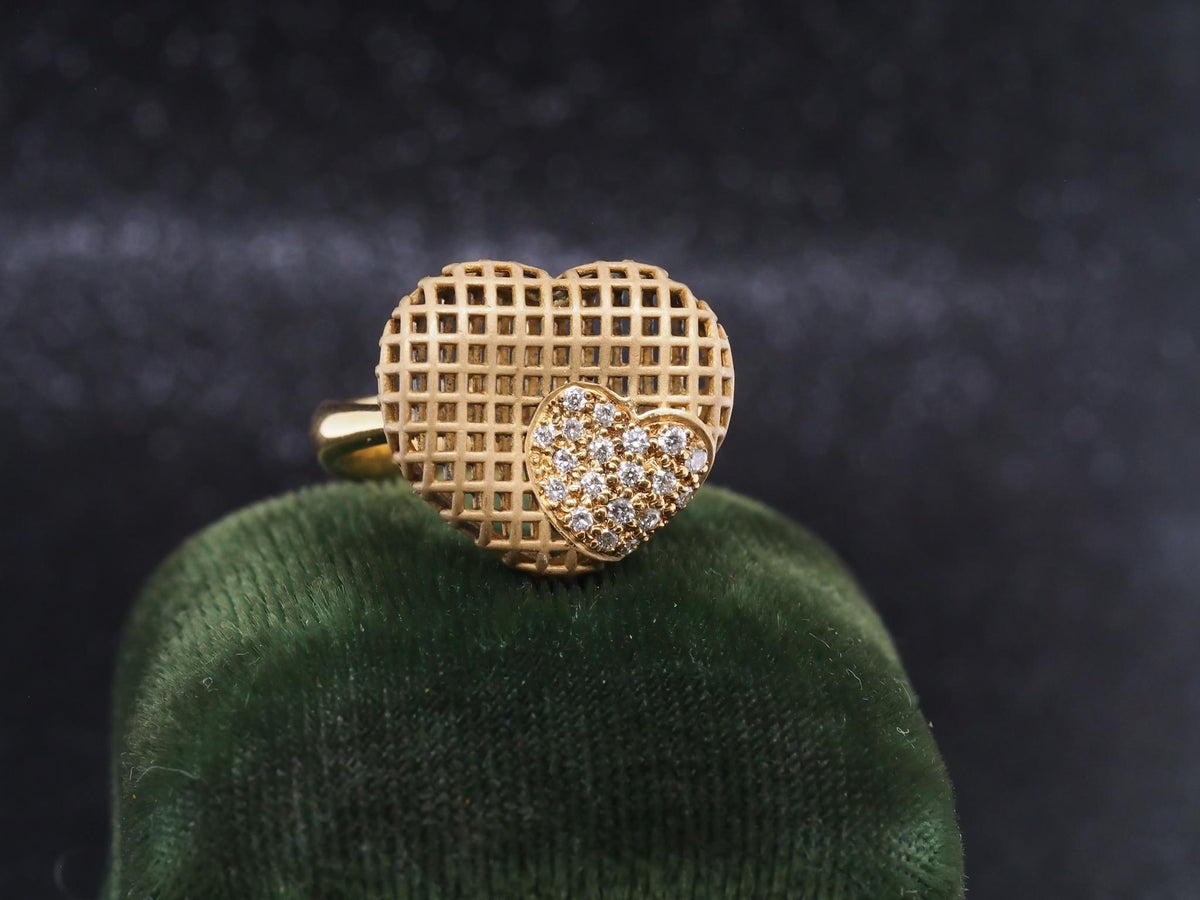 Estate 18K Yellow Gold Diamond Heart Ring - VHK#1057