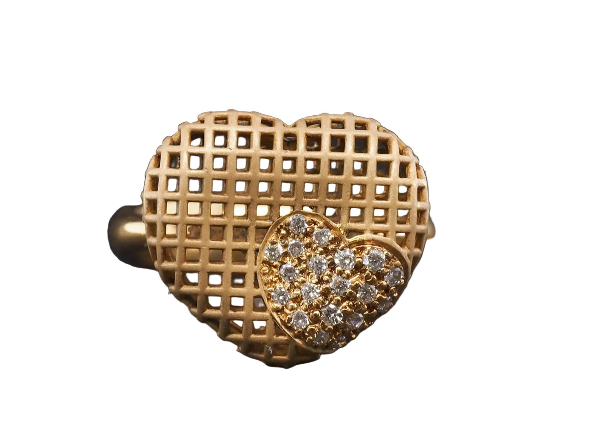 Estate 18K Yellow Gold Diamond Heart Ring - VHK#1057