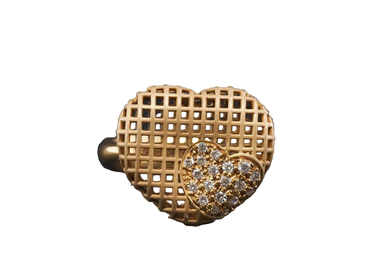 Estate 18K Yellow Gold Diamond Heart Ring - VHK#1057