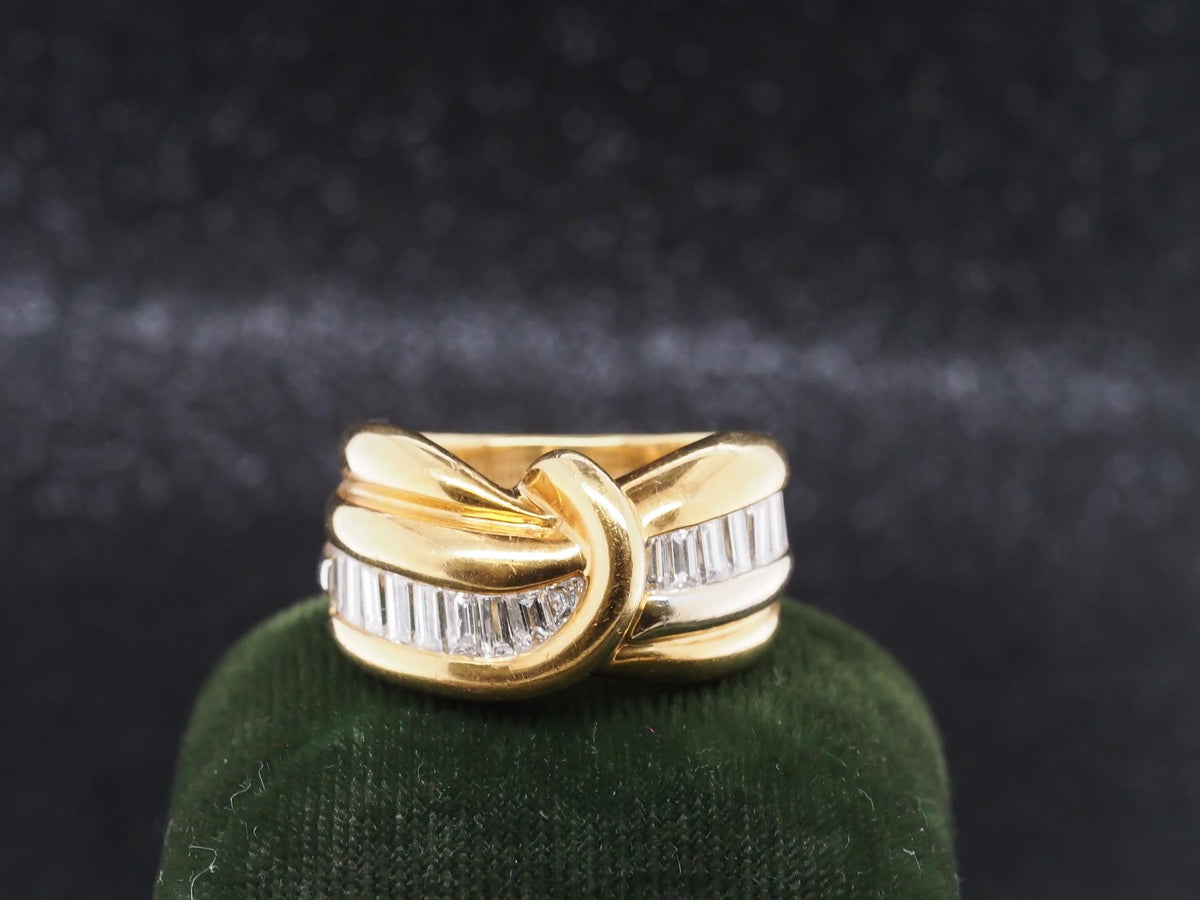 Estate Vintage 18K Yellow Gold Step Cut Diamond Wide Band - VHK#1055
