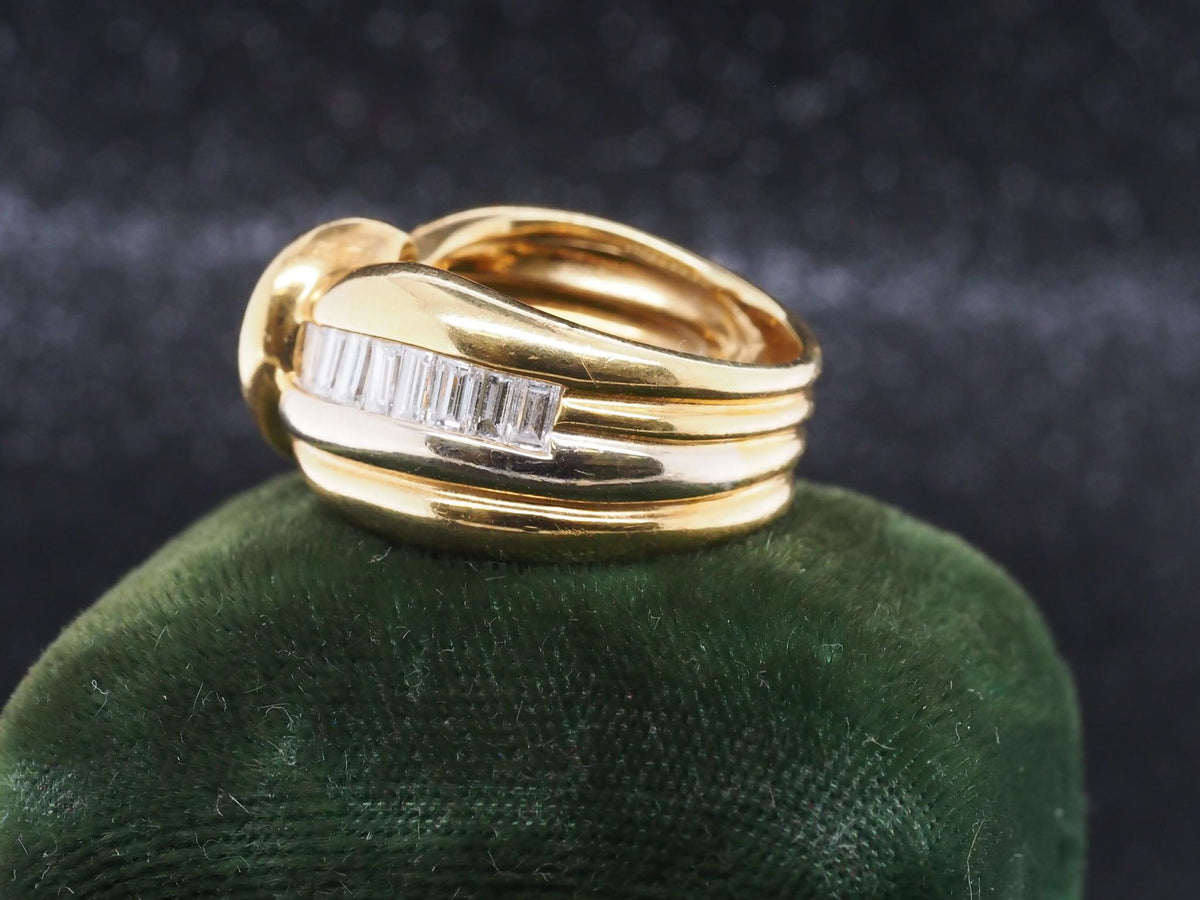 Estate Vintage 18K Yellow Gold Step Cut Diamond Wide Band - VHK#1055