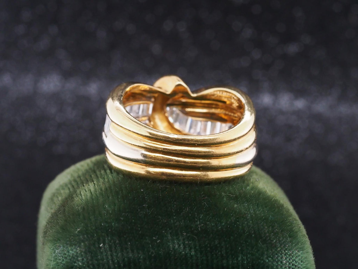 Estate Vintage 18K Yellow Gold Step Cut Diamond Wide Band - VHK#1055