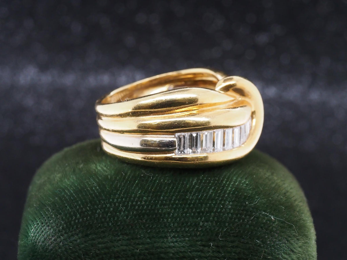 Estate Vintage 18K Yellow Gold Step Cut Diamond Wide Band - VHK#1055