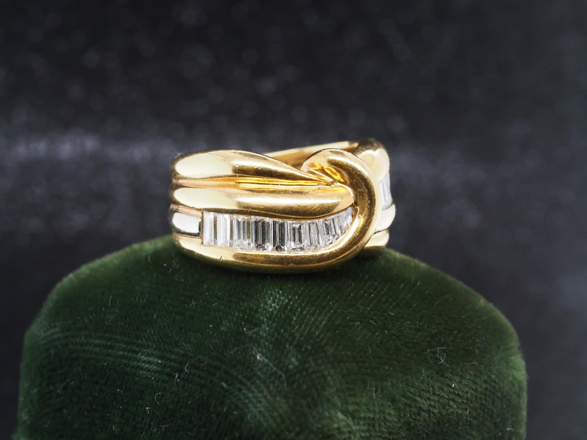 Estate Vintage 18K Yellow Gold Step Cut Diamond Wide Band - VHK#1055