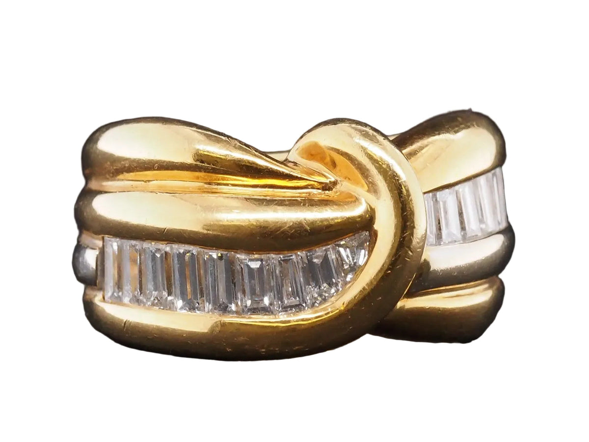 Estate Vintage 18K Yellow Gold Step Cut Diamond Wide Band - VHK#1055