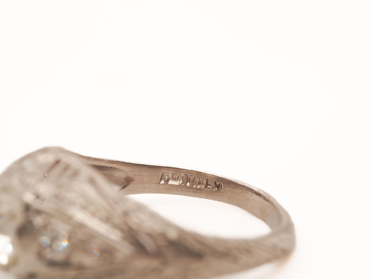 Circa 1920s Platinum GIA .63ct Old European Brilliant Engagement Ring