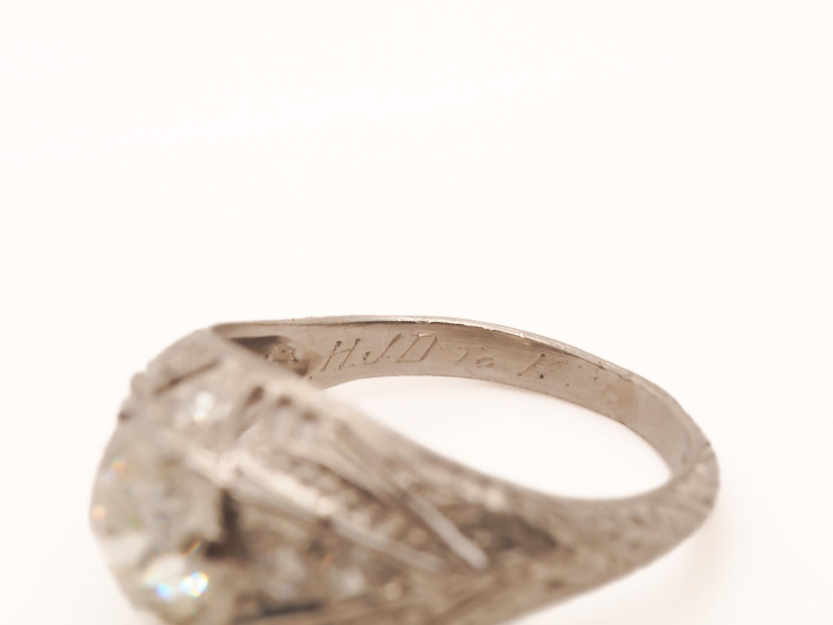 Circa 1920s Platinum GIA .63ct Old European Brilliant Engagement Ring