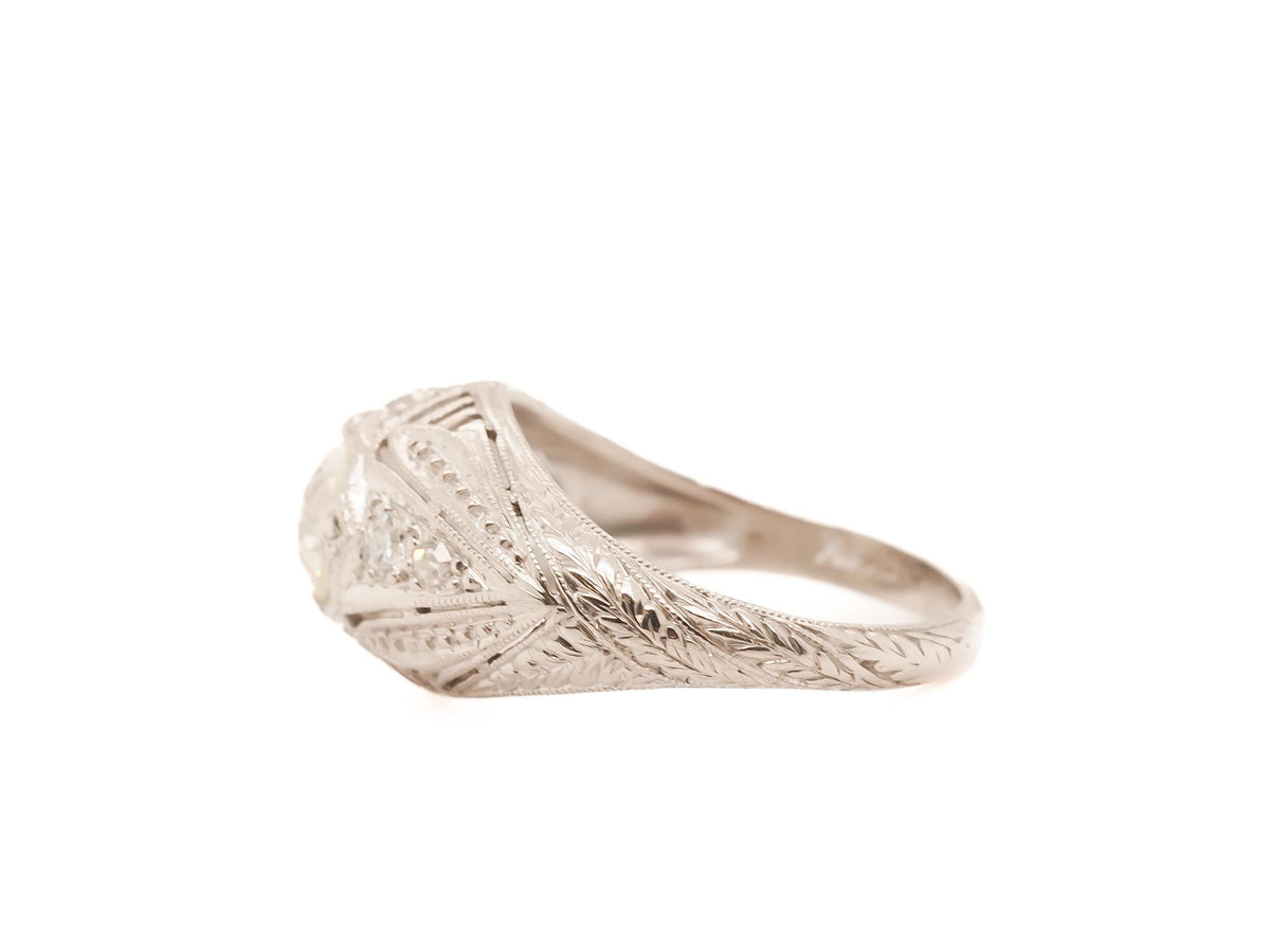 Circa 1920s Platinum GIA .63ct Old European Brilliant Engagement Ring