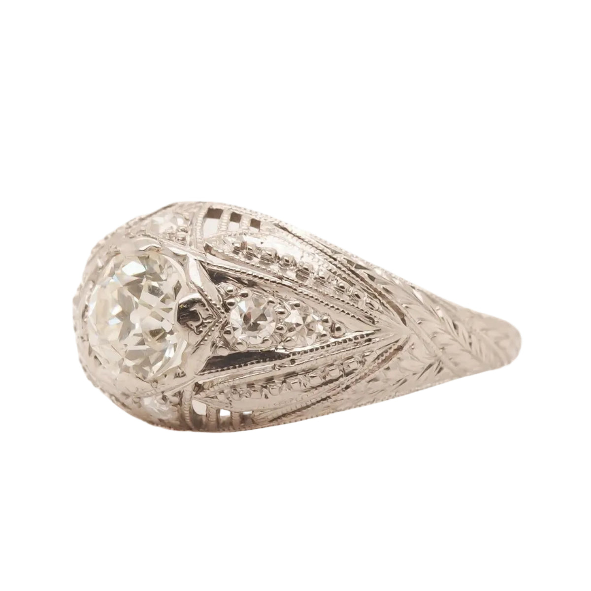 Circa 1920s Platinum GIA .63ct Old European Brilliant Engagement Ring