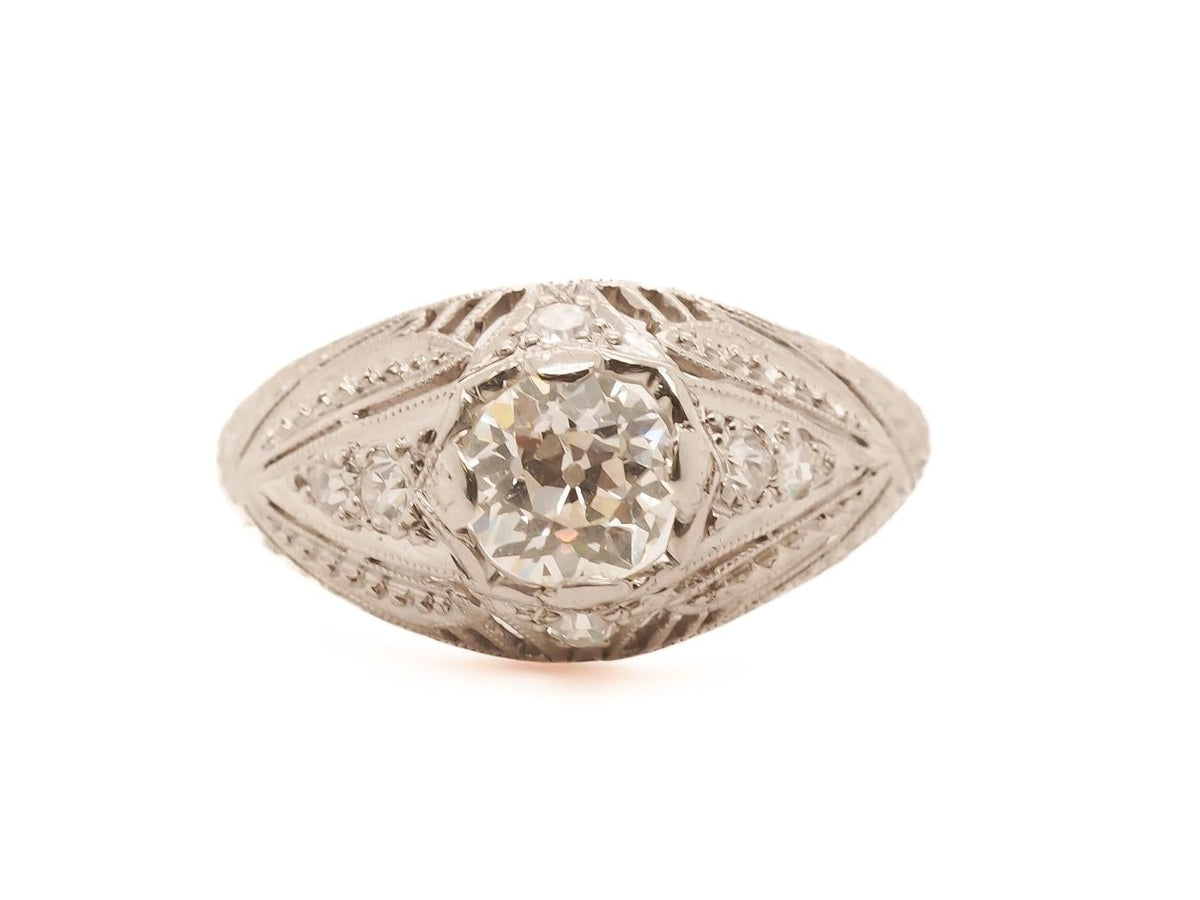 Circa 1920s Platinum GIA .63ct Old European Brilliant Engagement Ring
