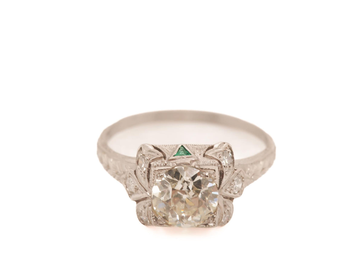Circa 1920s Platinum GIA 1.23ct Old European Brilliant Diamond Engagement Ring