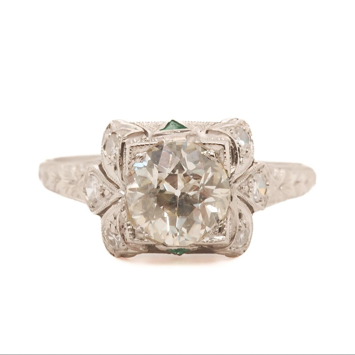 Circa 1920s Platinum GIA 1.23ct Old European Brilliant Diamond Engagement Ring