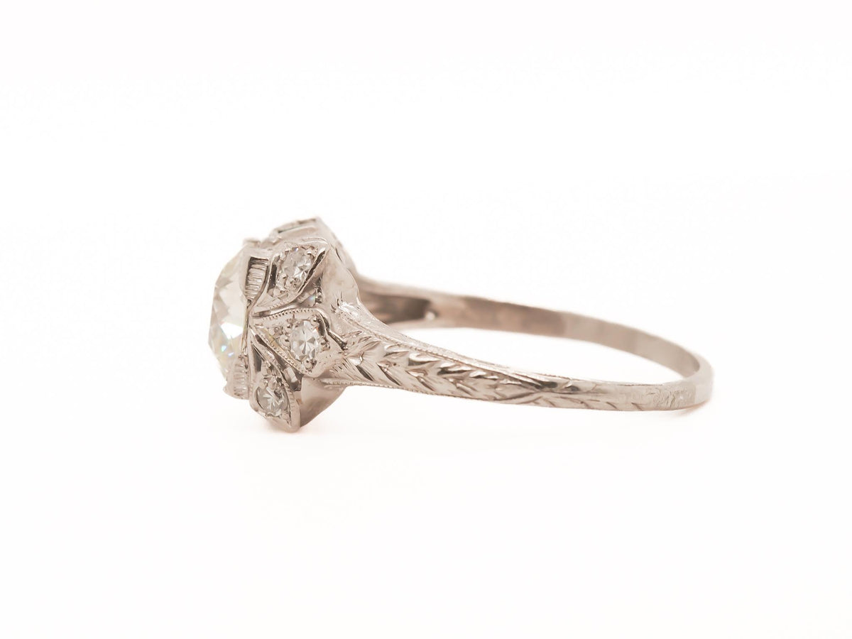 Circa 1920s Platinum GIA 1.23ct Old European Brilliant Diamond Engagement Ring