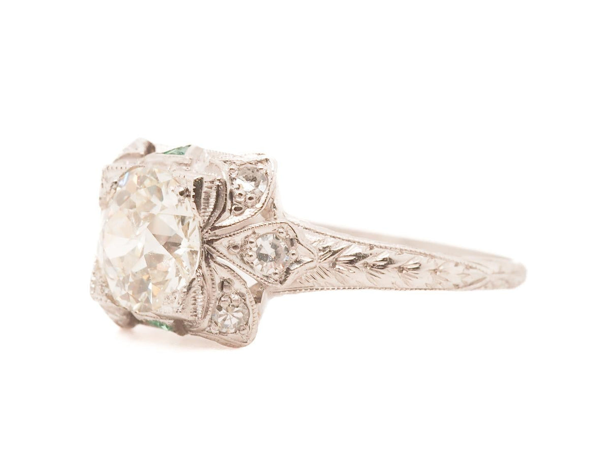 Circa 1920s Platinum GIA 1.23ct Old European Brilliant Diamond Engagement Ring