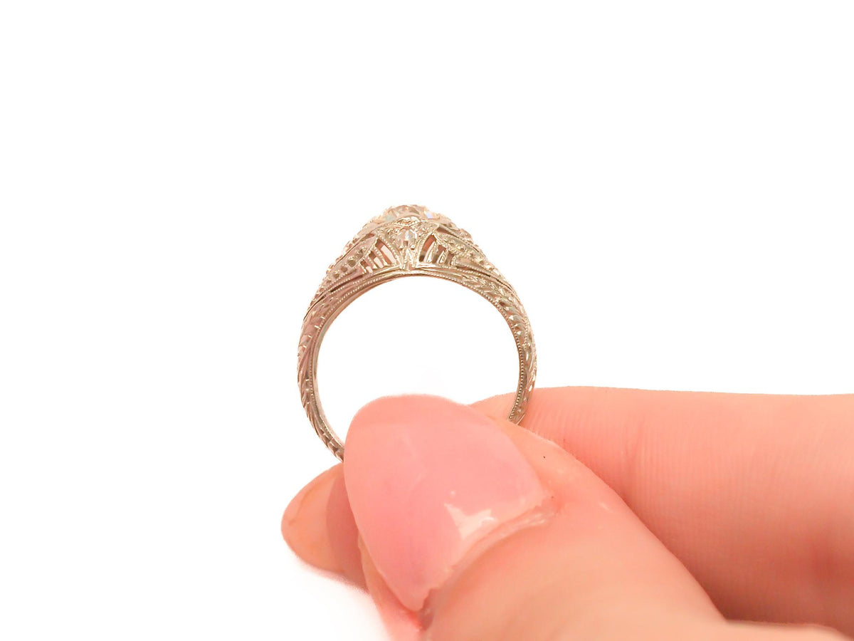 Circa 1920s Platinum GIA .63ct Old European Brilliant Engagement Ring