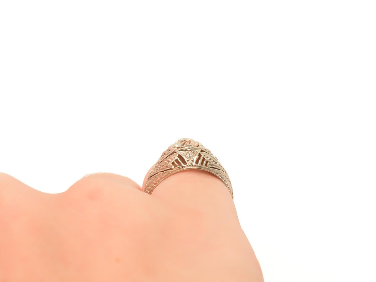Circa 1920s Platinum GIA .63ct Old European Brilliant Engagement Ring