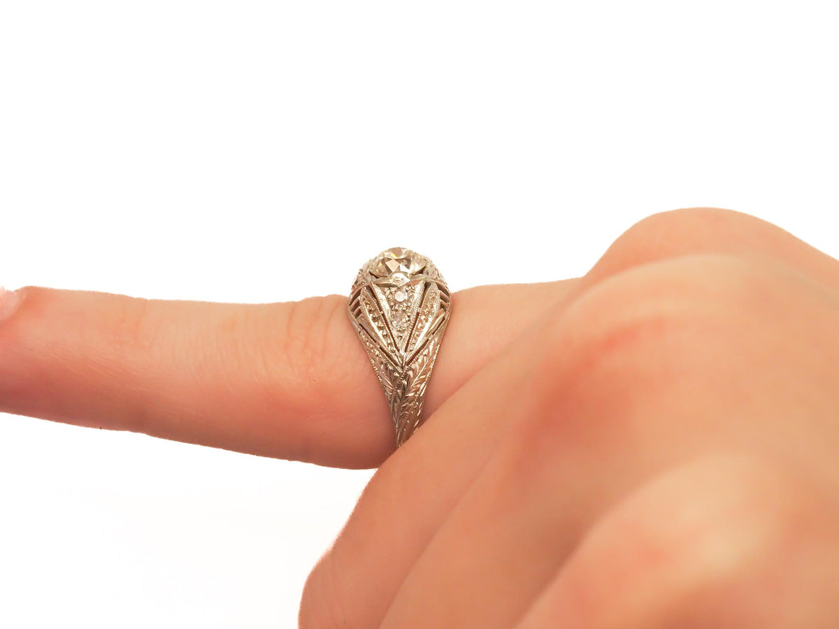 Circa 1920s Platinum GIA .63ct Old European Brilliant Engagement Ring