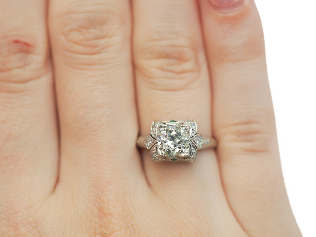 Circa 1920s Platinum GIA 1.23ct Old European Brilliant Diamond Engagement Ring