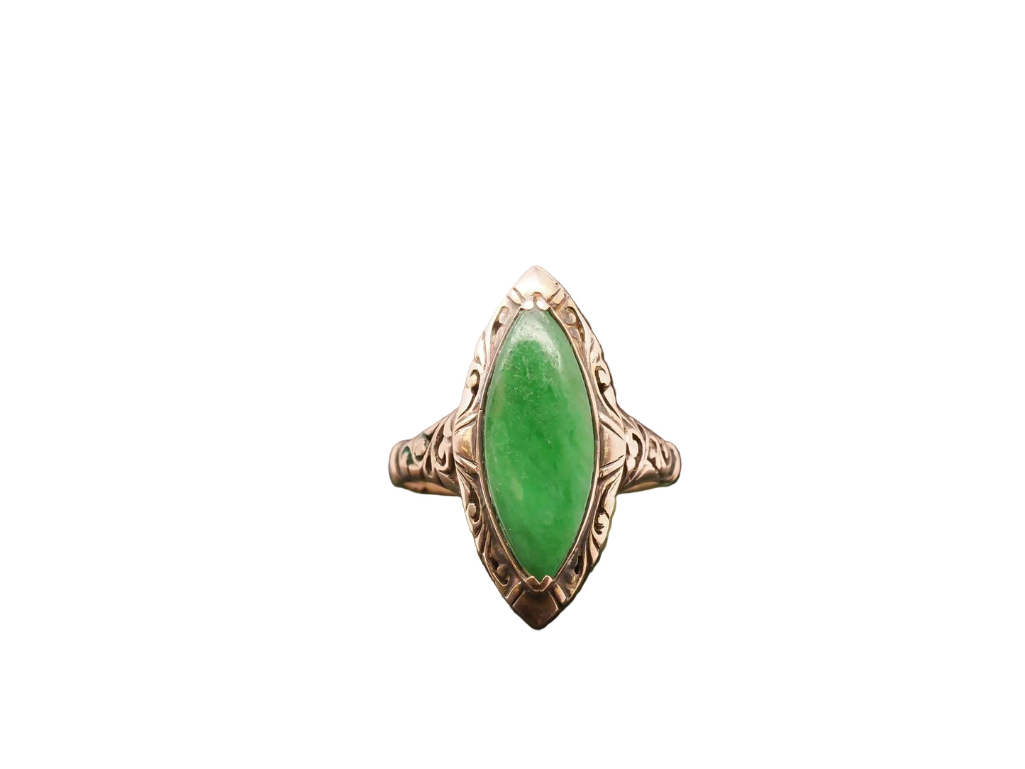 Circa 1930s 9K Yellow Gold Jade Nanette Shape Ring - VHK#105