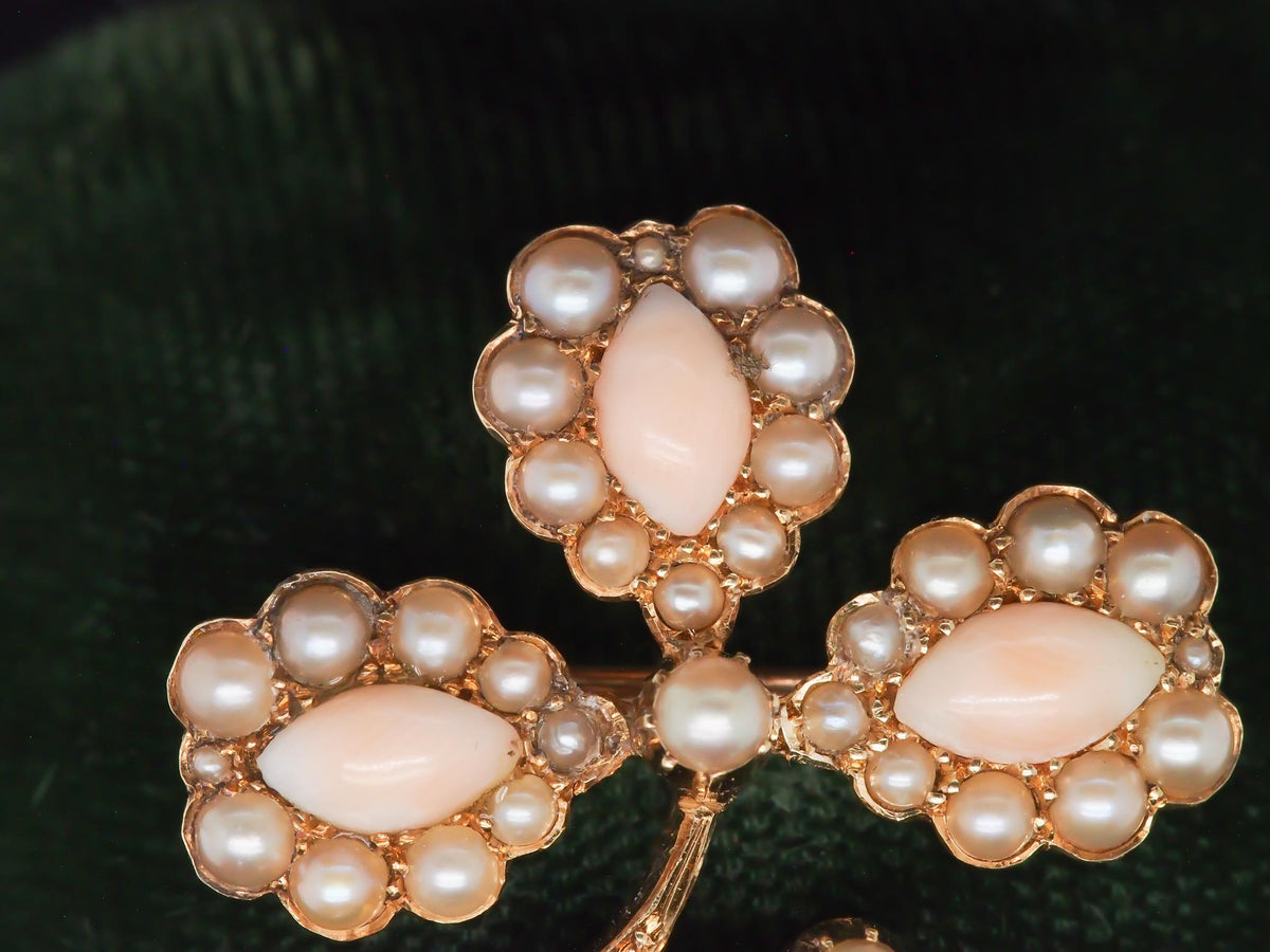 1930s Art Deco Coral and Pearl Brooch Pin - VHK#102