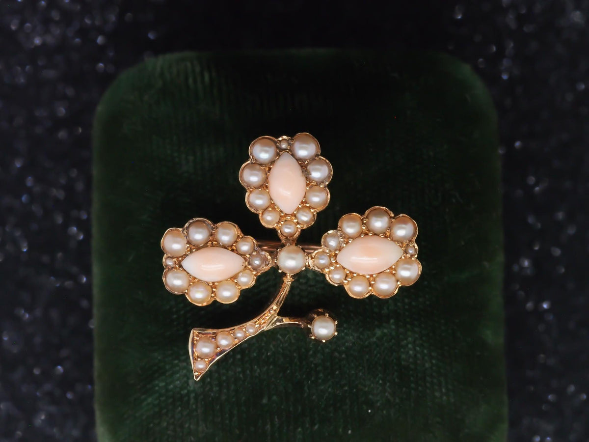 1930s Art Deco Coral and Pearl Brooch Pin - VHK#102