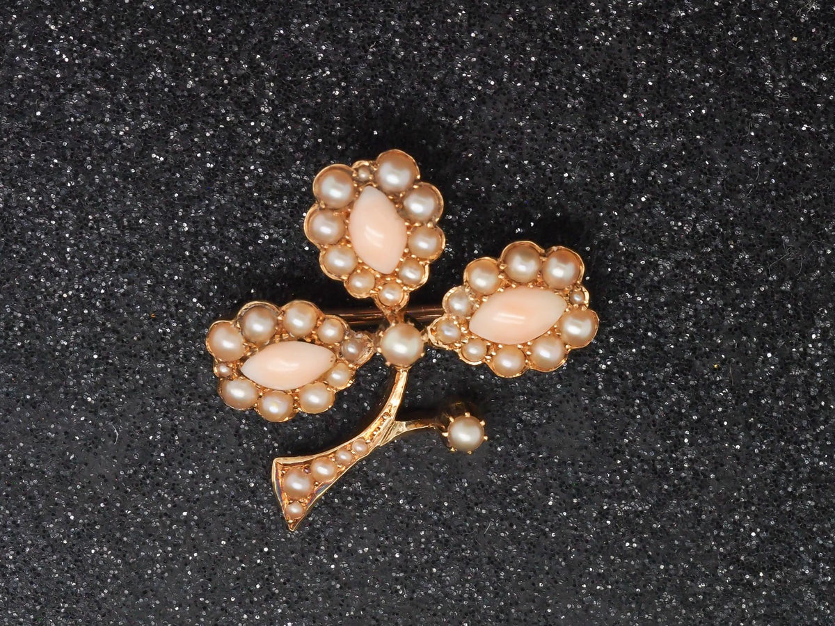 1930s Art Deco Coral and Pearl Brooch Pin - VHK#102