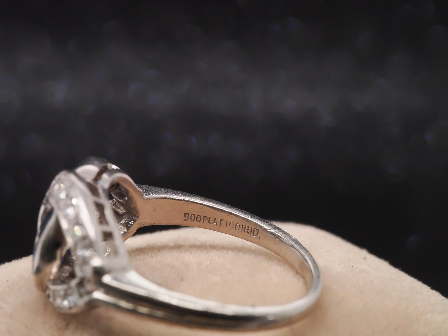 1950s Platinum Vintage Sapphire & Diamond Swirl Cocktail Ring - VHK#100a