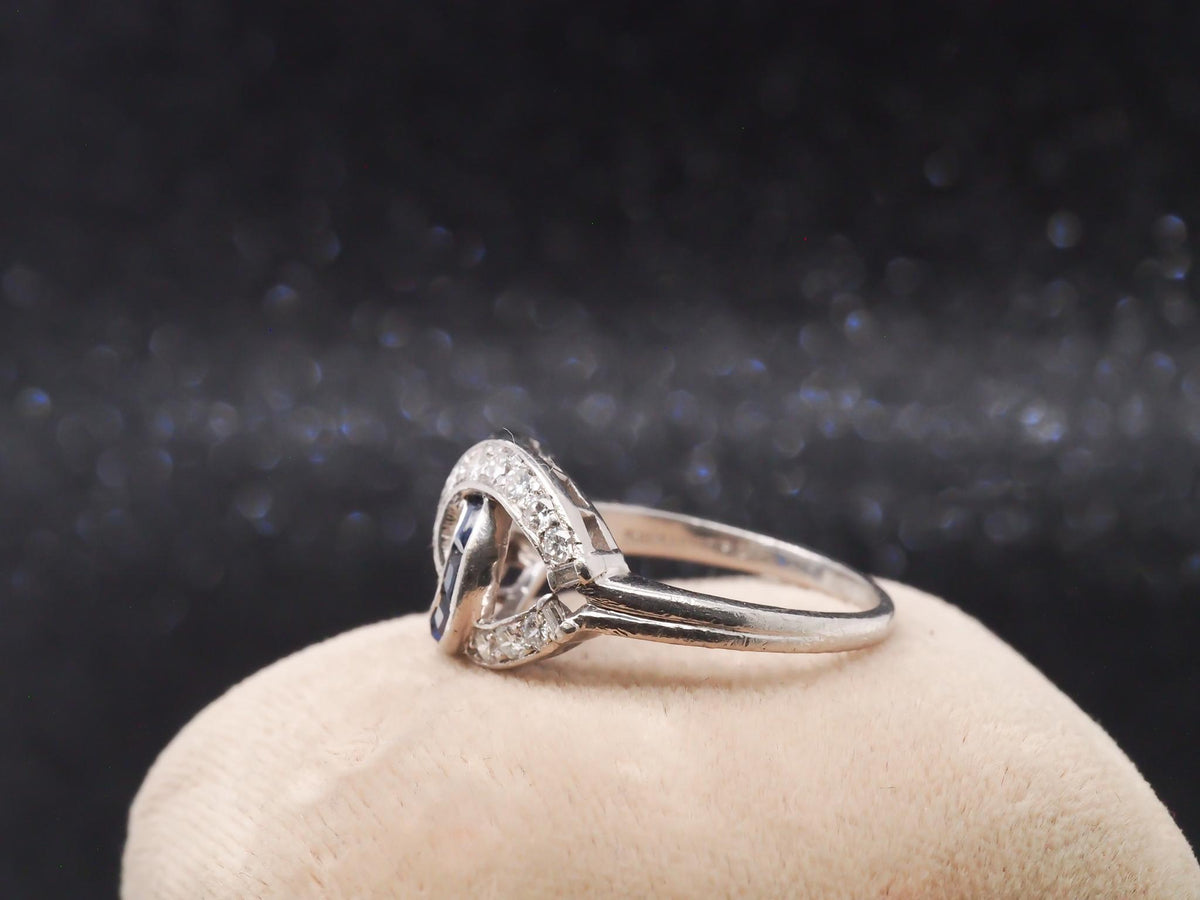 1950s Platinum Vintage Sapphire & Diamond Swirl Cocktail Ring - VHK#100a