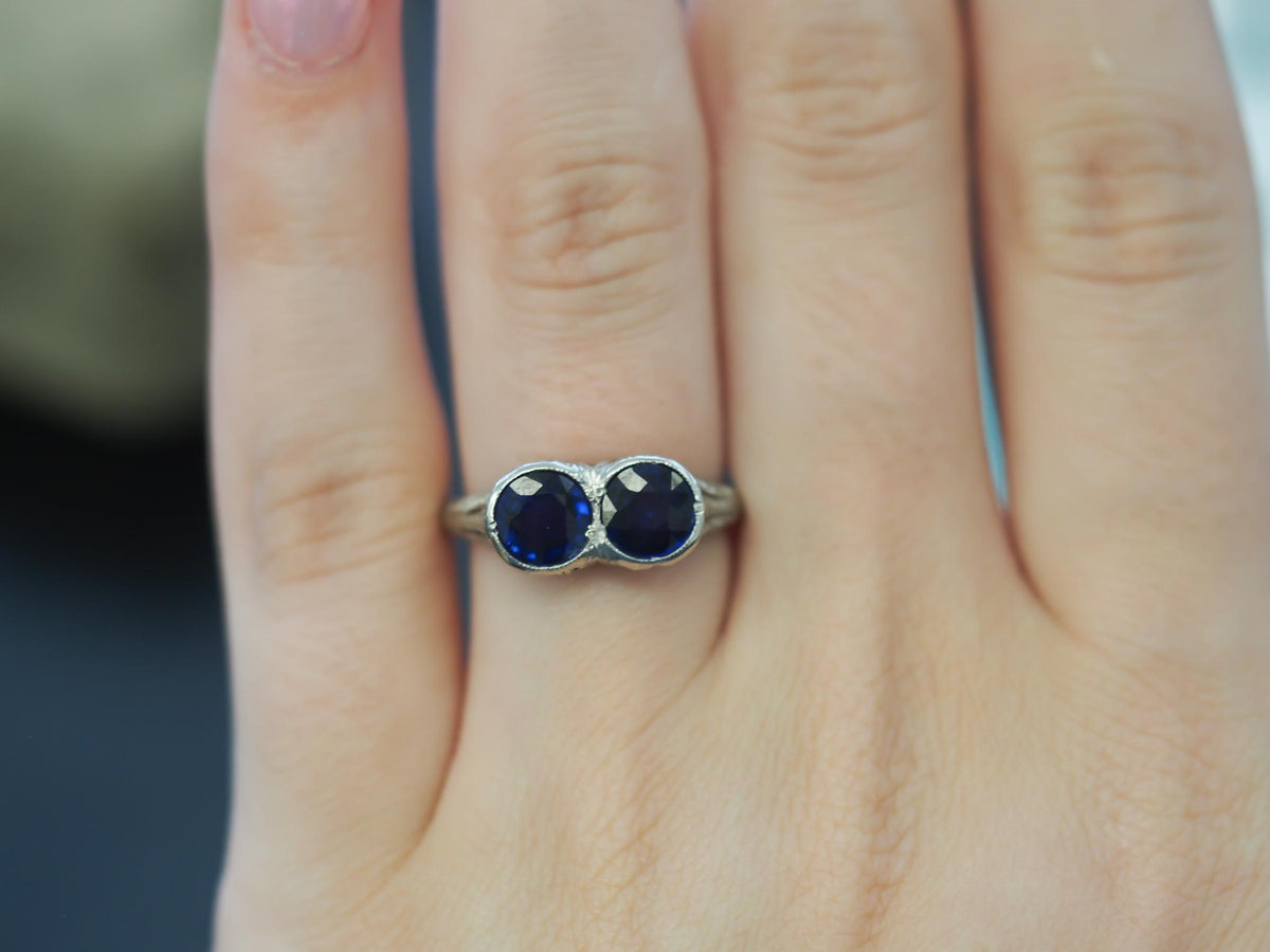 1930s Platinum Art Deco Two Stone Blue Sapphire Ring - VHK#99
