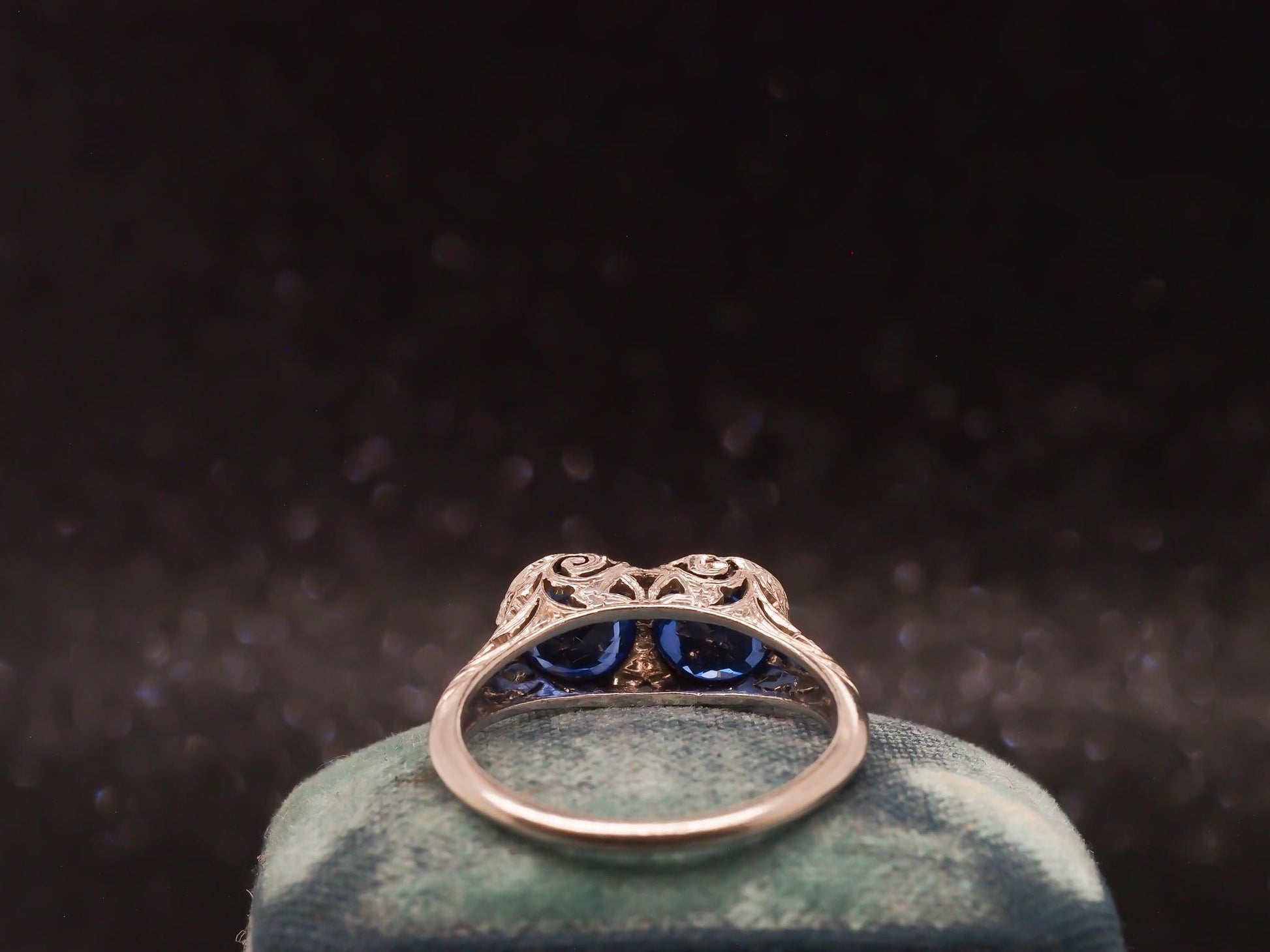 1930s Platinum Art Deco Two Stone Blue Sapphire Ring - VHK#99