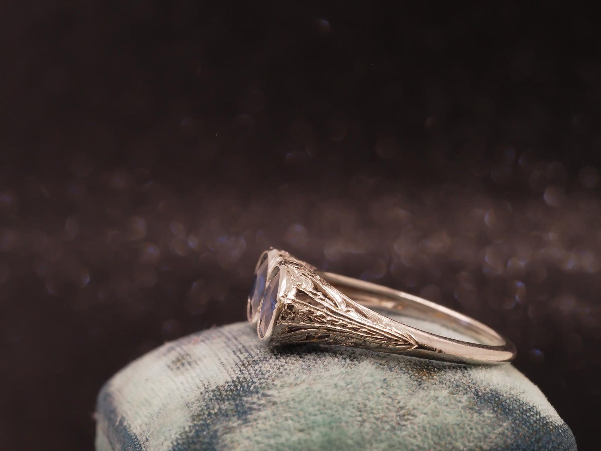 1930s Platinum Art Deco Two Stone Blue Sapphire Ring - VHK#99
