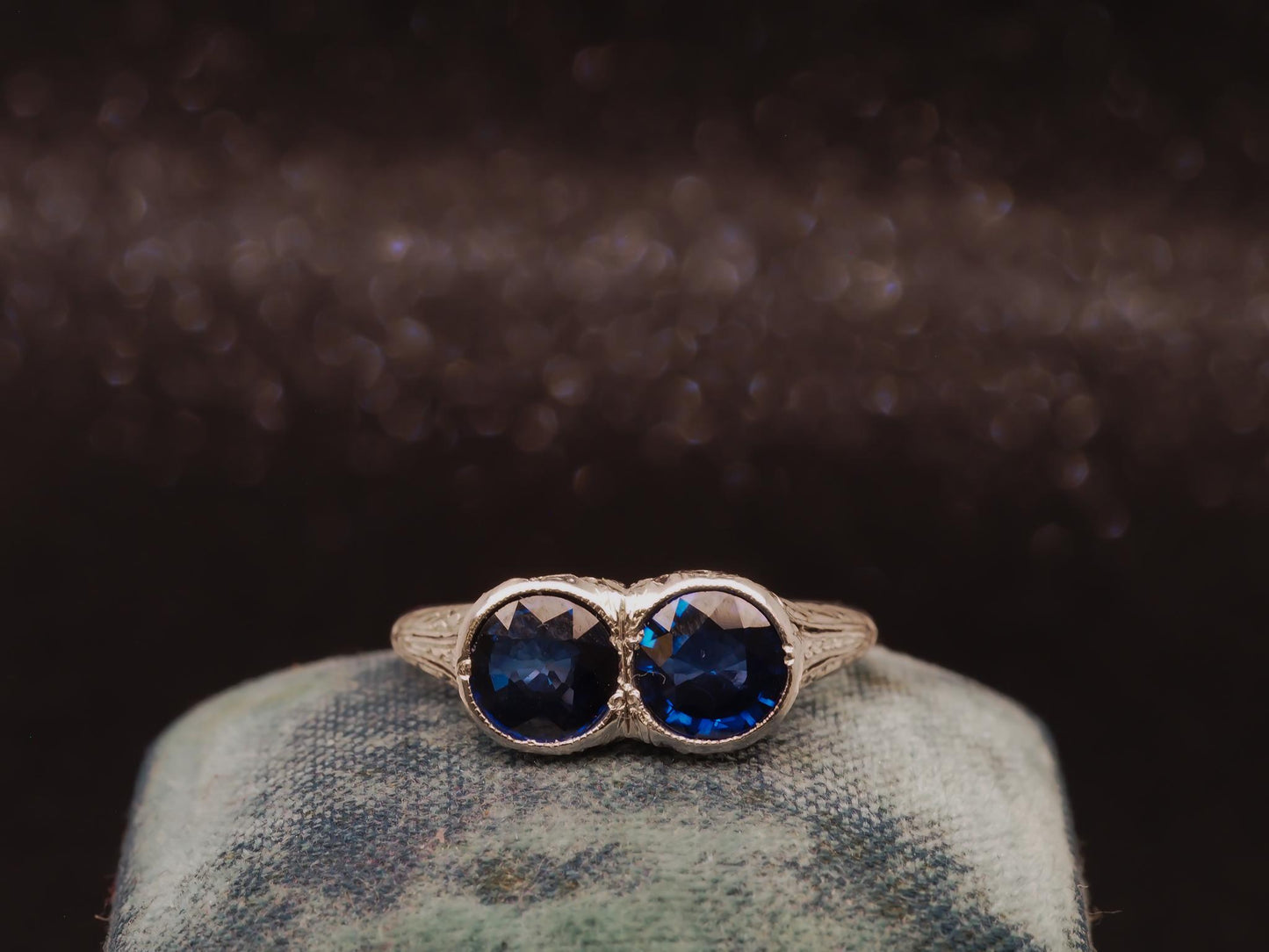 1930s Platinum Art Deco Two Stone Blue Sapphire Ring - VHK#99