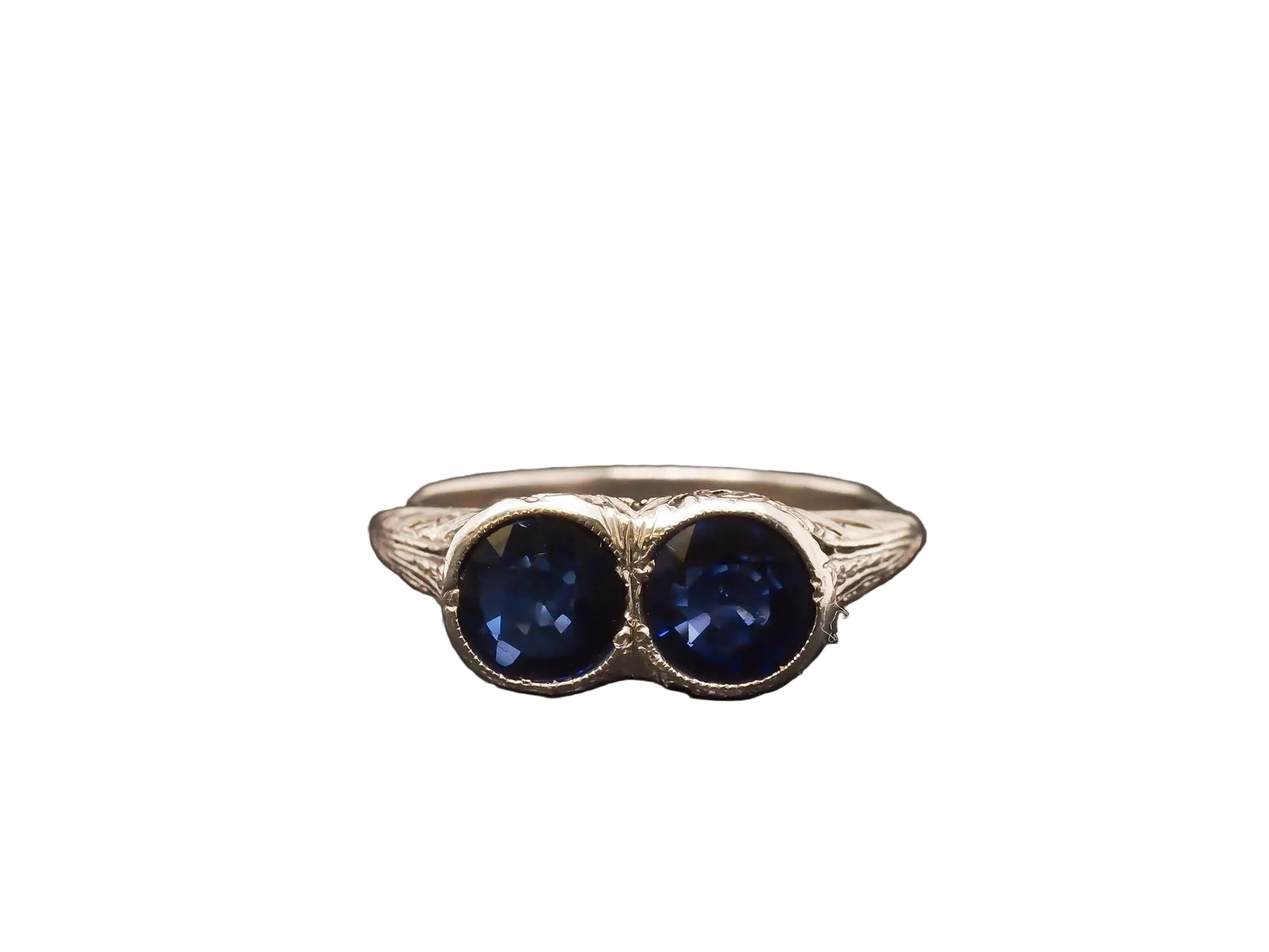1930s Platinum Art Deco Two Stone Blue Sapphire Ring - VHK#99