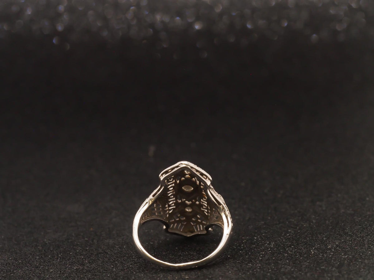 Art Deco 18K White Gold Diamond Shield Ring - VHK#96