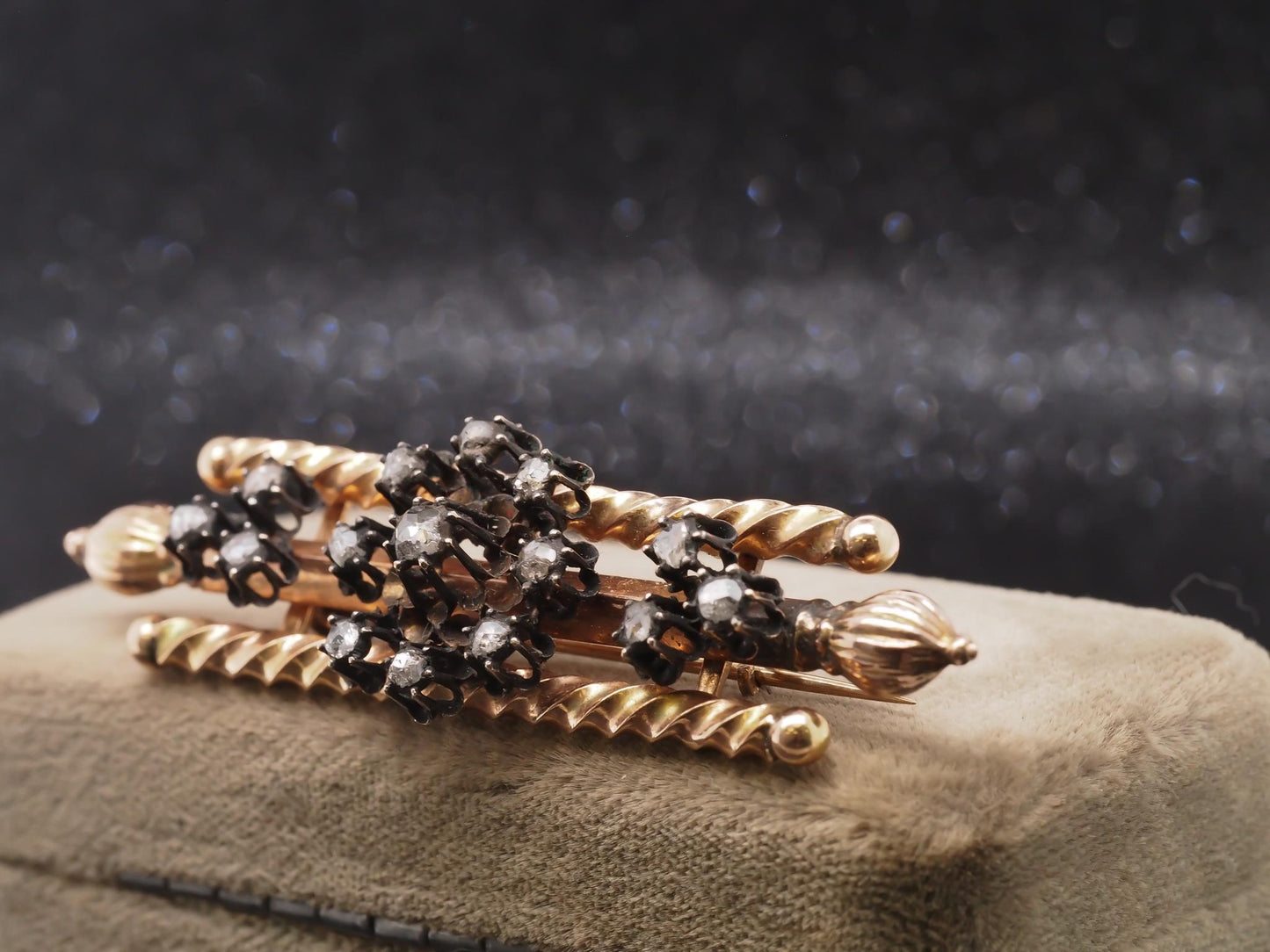 14K Rose Gold Victorian Rose Cut Diamond Brooch Pin - VHK#91