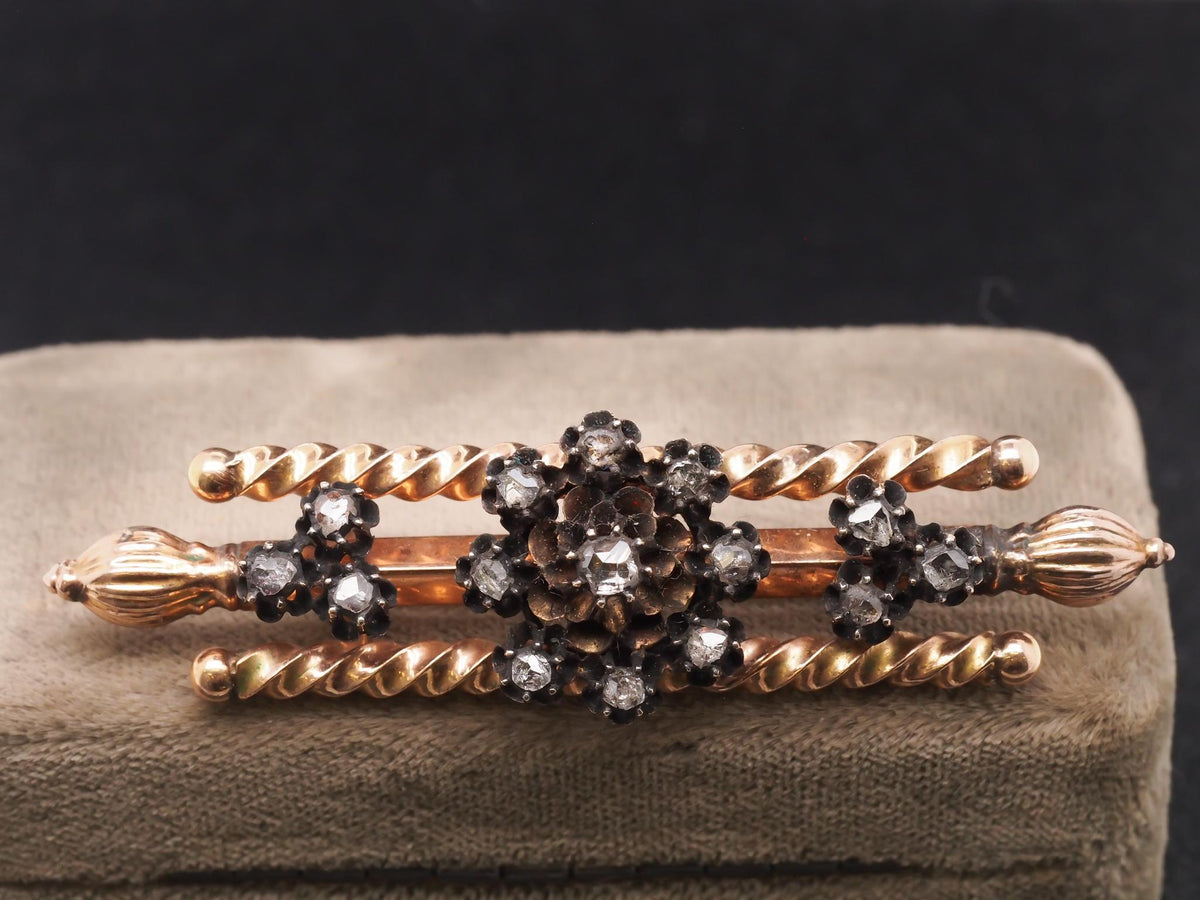 14K Rose Gold Victorian Rose Cut Diamond Brooch Pin - VHK#91