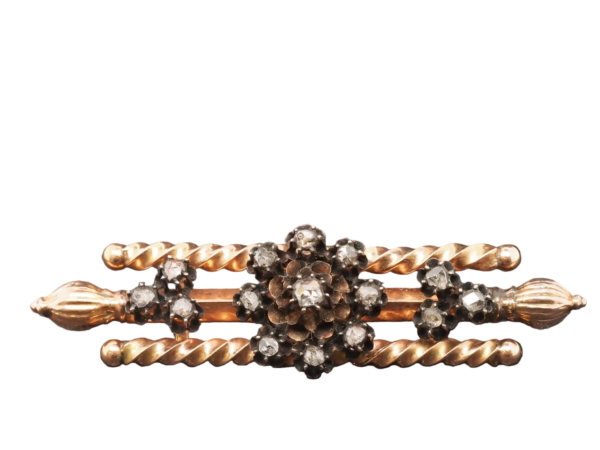 14K Rose Gold Victorian Rose Cut Diamond Brooch Pin - VHK#91
