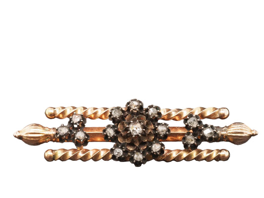 14K Rose Gold Victorian Rose Cut Diamond Brooch Pin - VHK#91