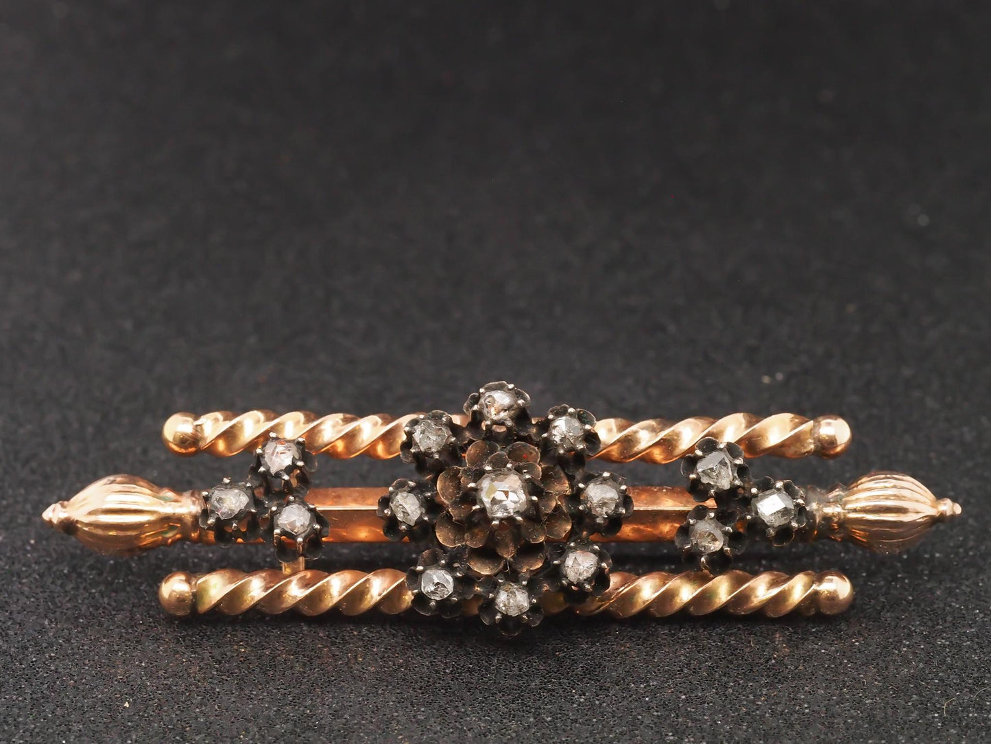 14K Rose Gold Victorian Rose Cut Diamond Brooch Pin - VHK#91