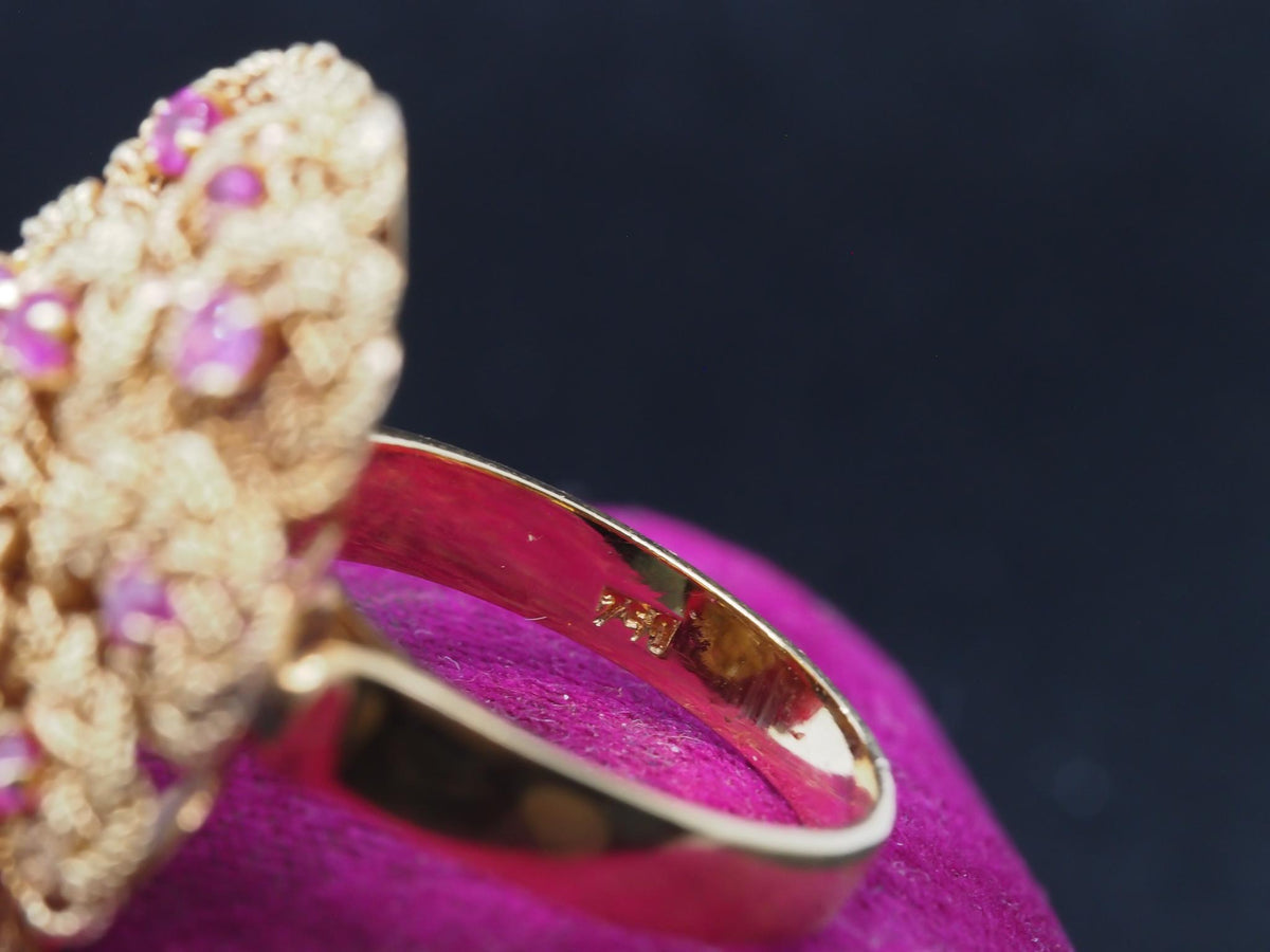 1980s Retro 18 Karat Yellow Gold Ruby Cocktail Ring - VHK#90