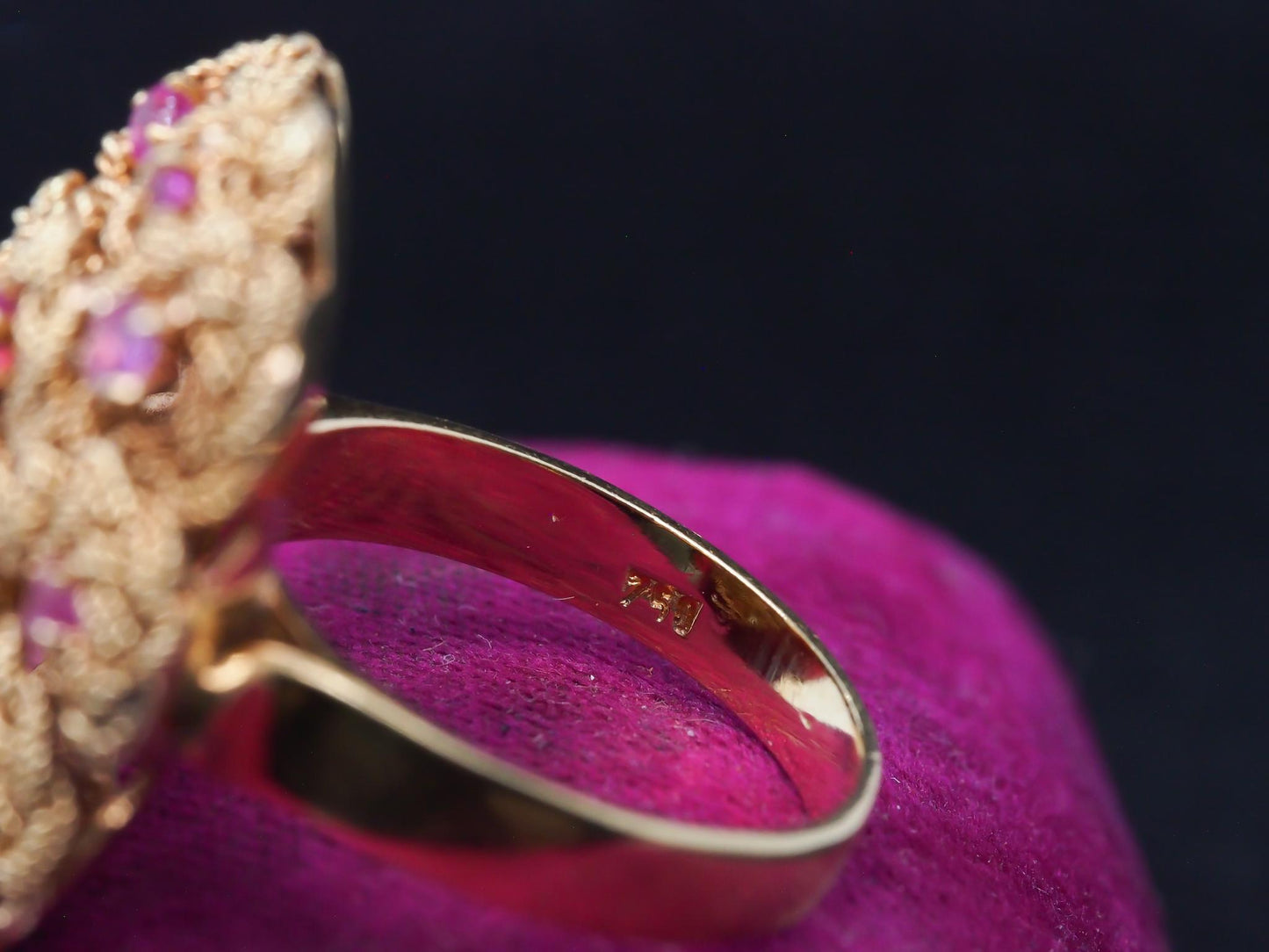 1980s Retro 18 Karat Yellow Gold Ruby Cocktail Ring - VHK#90