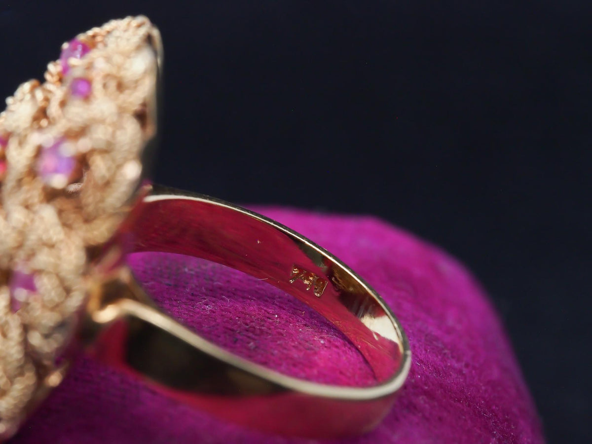1980s Retro 18 Karat Yellow Gold Ruby Cocktail Ring - VHK#90