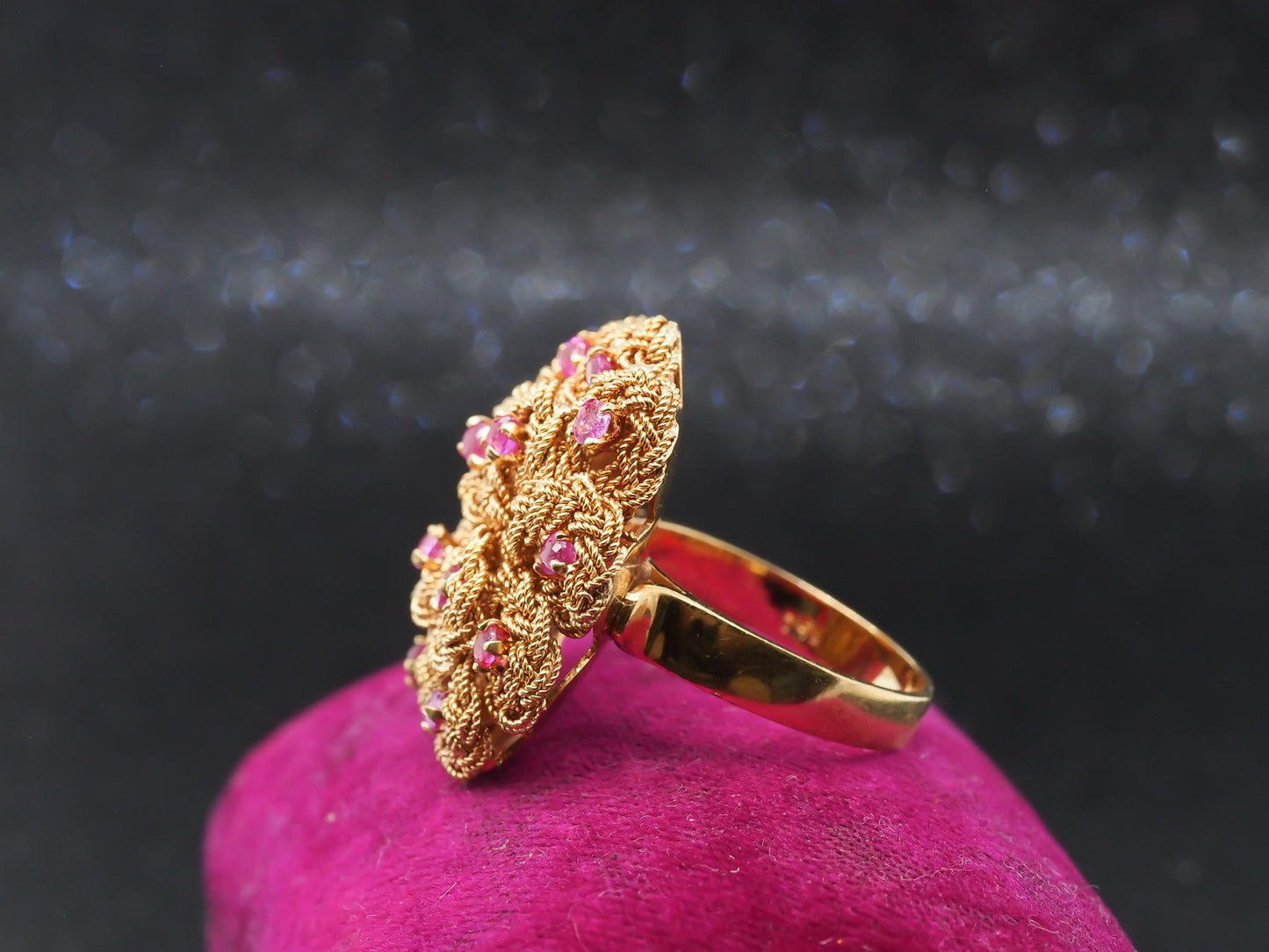 1980s Retro 18 Karat Yellow Gold Ruby Cocktail Ring - VHK#90